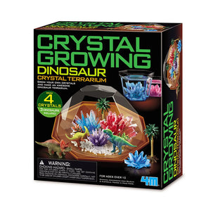 4M Crystal Growing Dinosaur Terrarium Kit with crystals and dinosaur figure