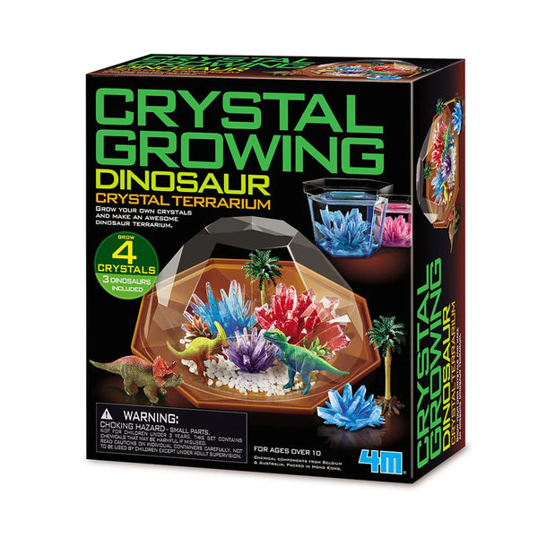 4M Crystal Growing Dinosaur Terrarium Kit with crystals and dinosaur figure