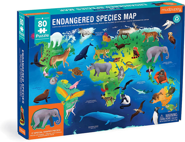 Mudpuppy Endangered Species Map | 80-piece puzzle