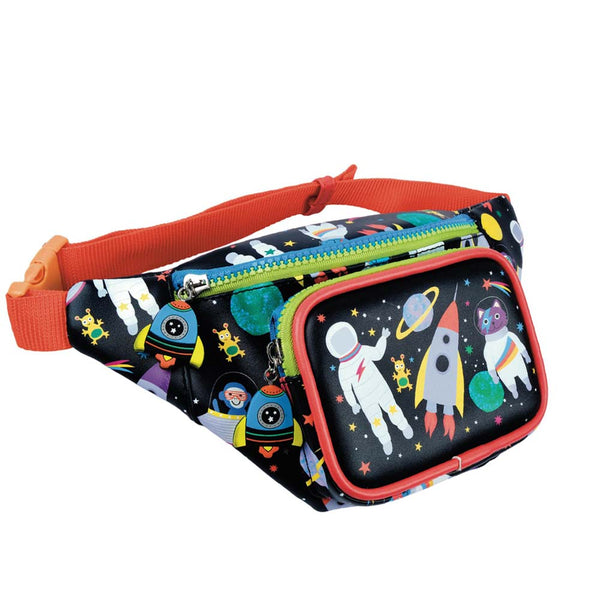Fanny pack with space-themed design on a white background