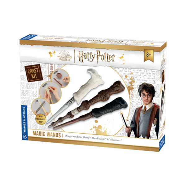 Harry Potter craft kit packaging with wands and paintbrushes on a white background