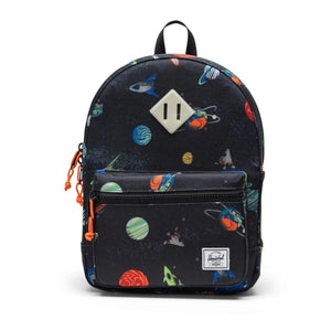 Backpack with space-themed design on a white background