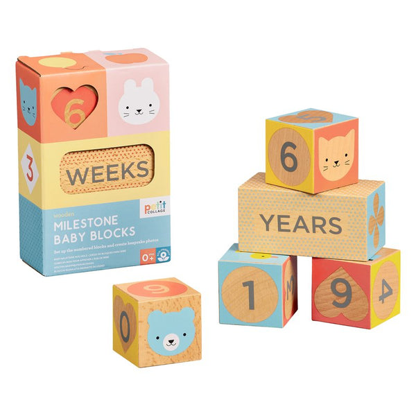 Petit Collage | Wooden Milestone Baby Blocks