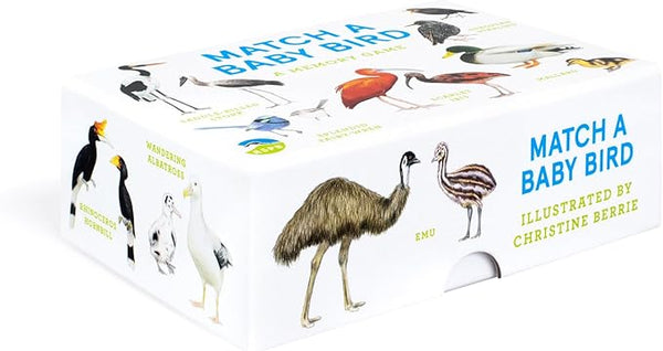 Board book titled 'Match a Baby Bird' with illustrations of various birds on a white background.