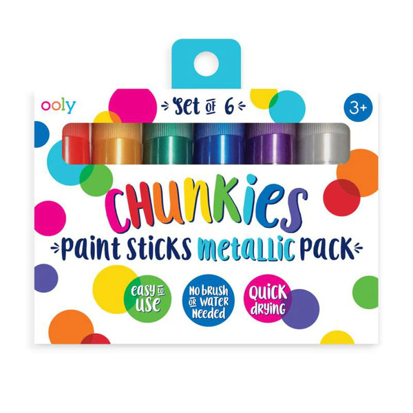 Packaging of Ooly Chunkies Paint Sticks Metallic Pack with colorful design on a white background