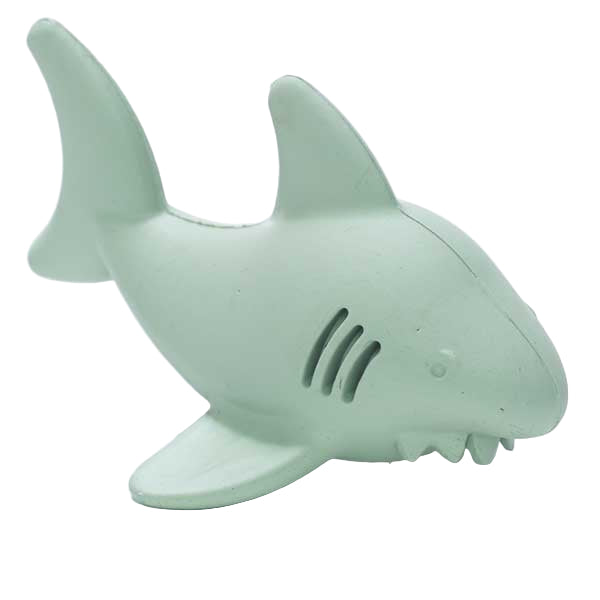 Green shark-shaped toy on a white background