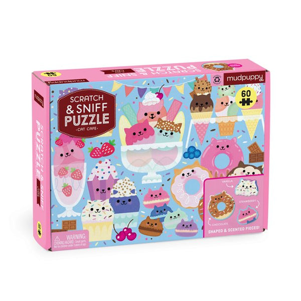 Mudpuppy Scratch & Sniff Puzzle | Cat Cafe | 60 pieces