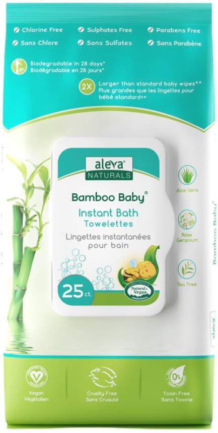 Aleva Bamboo Baby Instant Bath Towelettes (25 count)