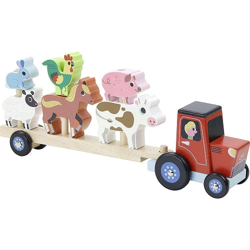 Vilac Wooden Stacking Tracker and Trailer with Animals