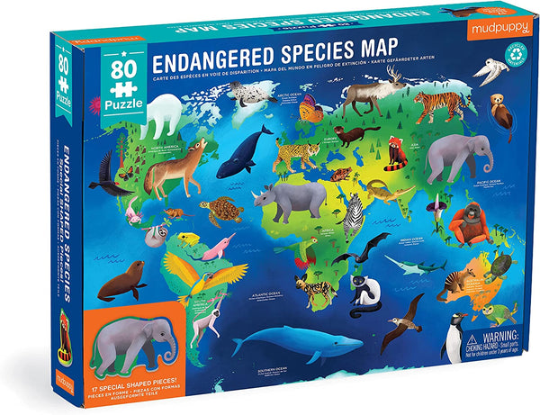 Mudpuppy Endangered Species Map | 80-piece puzzle