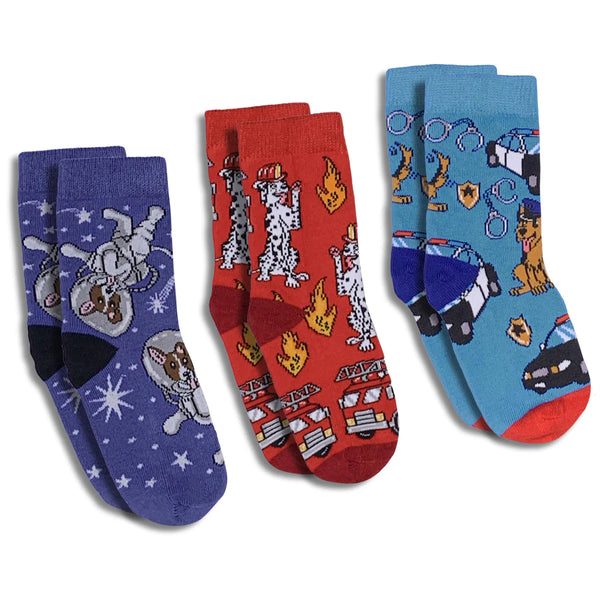 Good Luck Socks 3-Pack | Astronauts, Fire Fighters, Police Dogs