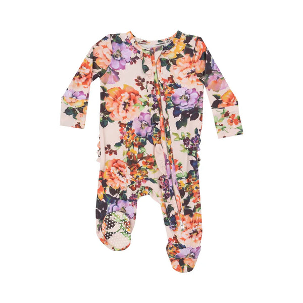 Angel Dear Bamboo Zipper Footie | Autumn Rose with Ruffle