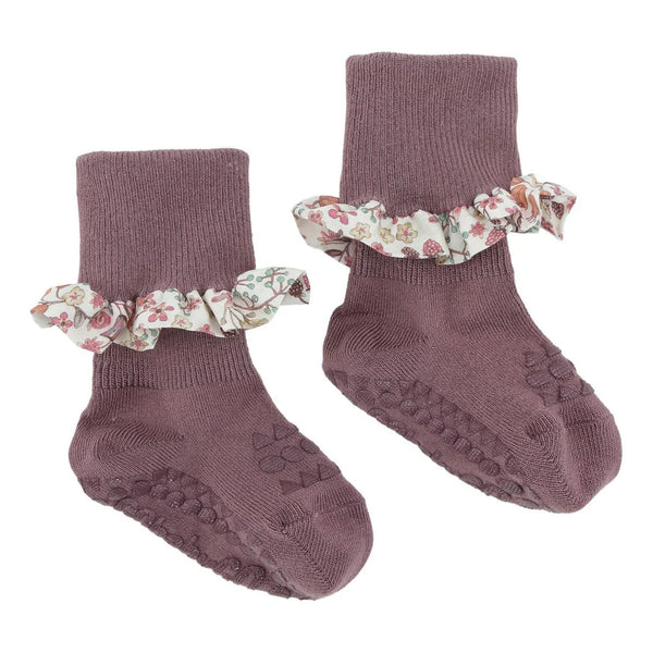 GoBabyGo Bamboo Liberty Non-Slip Socks | Misty Plum/Donna Leigh