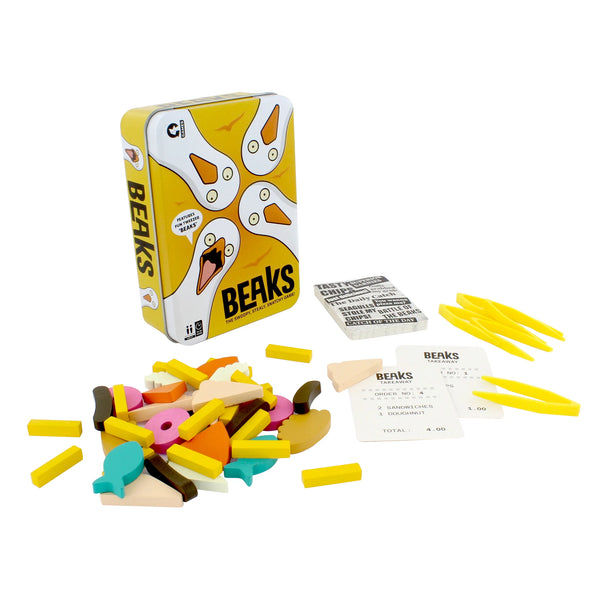 Beaks toy set with packaging and components on a white background