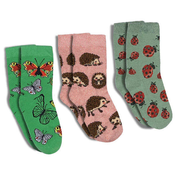Good Luck Socks 3-Pack | Butterflies, Hedgehogs, Ladybugs