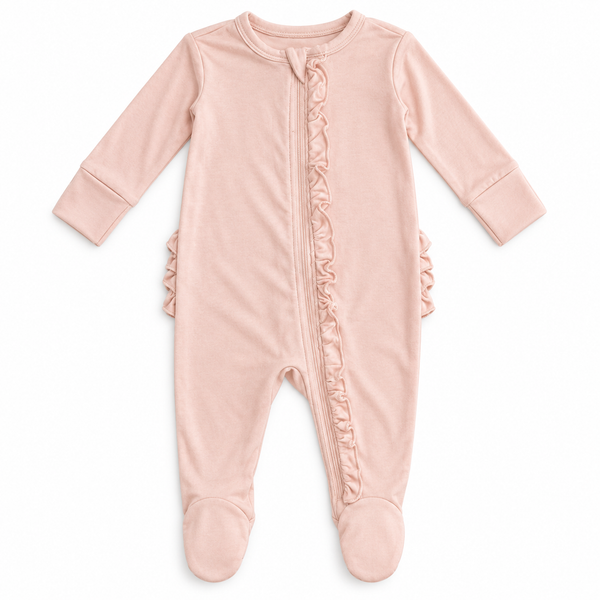 Angel Dear Bamboo Zipper Footie | Blush Pink with Ruffle