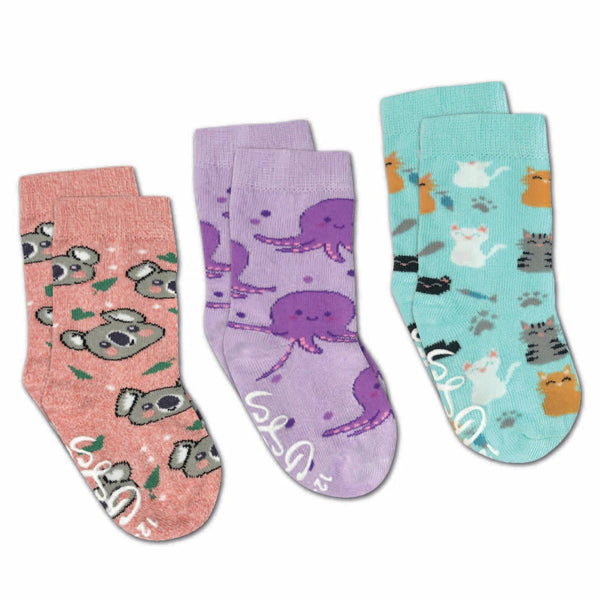 Good Luck Socks 3-Pack | Cats, Koalas, Octopus