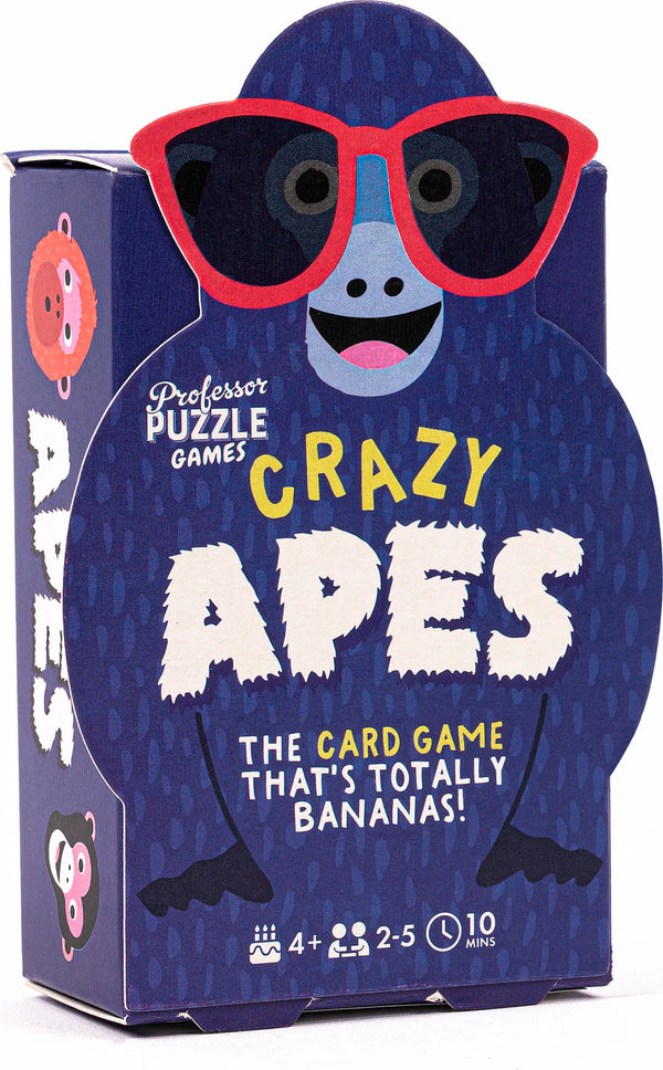 Box of 'Crazy Apes' card game with cartoon ape design and colorful text.