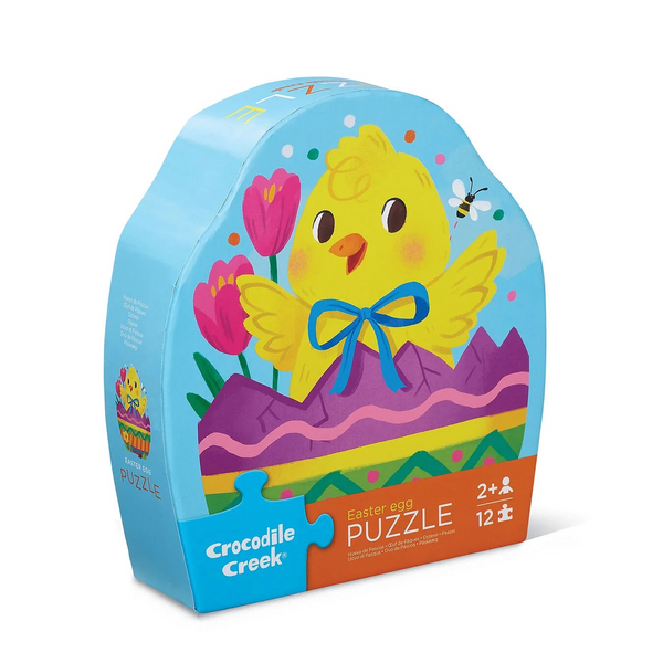 Crocodile Creek Easter egg puzzle packaging with a chick and flowers on a white background
