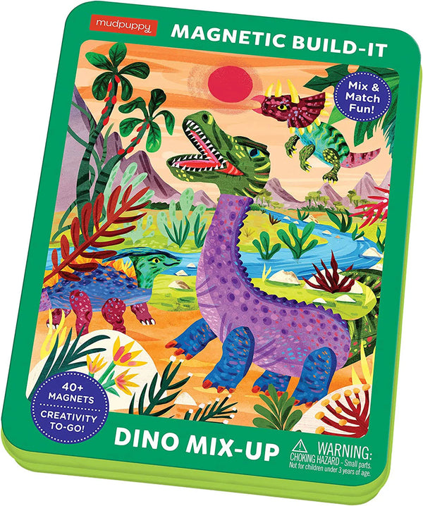 Mudpuppy Magnetic Tin Play Sets | Dino Mix-Up Magnetic Build-It