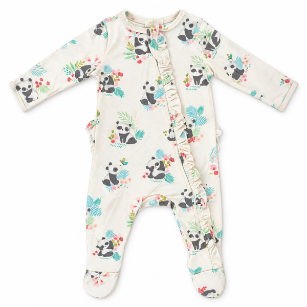 Angel Dear Bamboo Zipper Footie | Cute Panda with Ruffle
