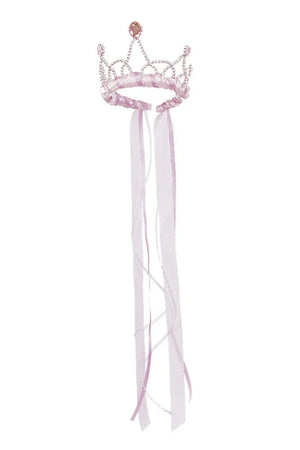 Pink tiara with long ribbons on a white background