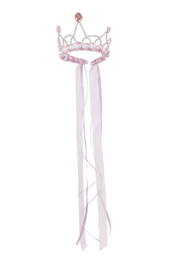 Pink tiara with long ribbons on a white background