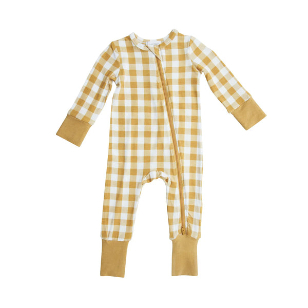 Angel Dear Bamboo Zipper Footie | Honey Gingham