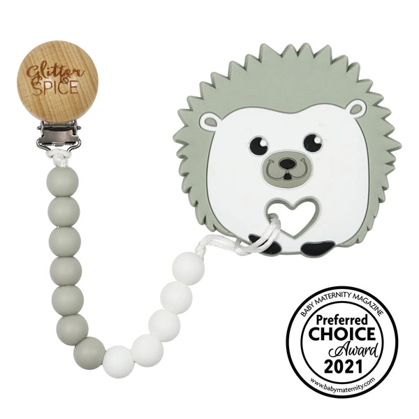 Glitter & Spice Silicone Teether with Clip | Hedgehog