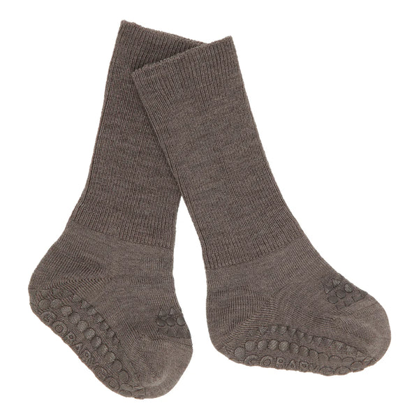GoBabyGo Merino Wool Non-Slip Socks | Brown Melange
