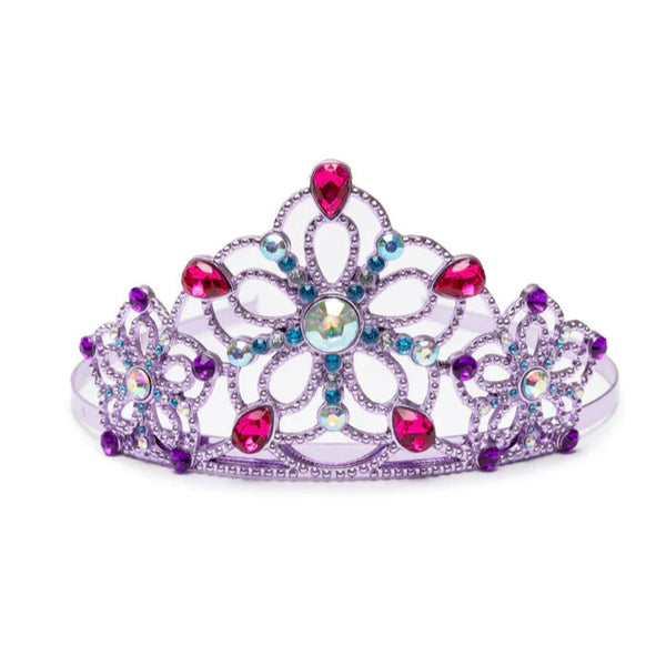 Purple princess tiara with gemstones on a white background