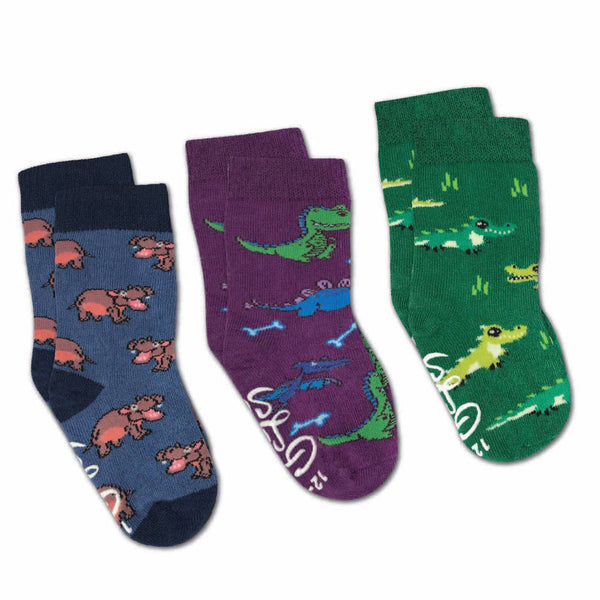 Good Luck Socks 3-Pack | Hippopotamus, Crocodiles, Dinosaurs