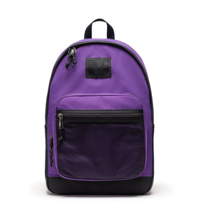 Purple backpack with black accents on a white background