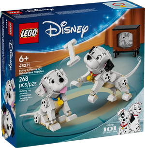 LEGO Disney 101 Dalmatians puppies set packaging with two puppies on a blue background.