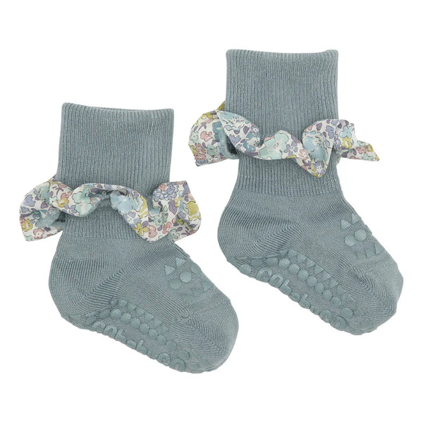 GoBabyGo Bamboo Liberty Non-Slip Socks | Dusty Blue/Michelle Purple