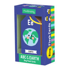 Flash card set packaging with 'Ee' for Earth on a blue background