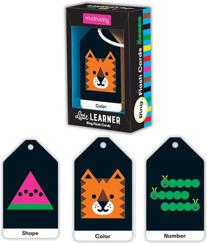 Mudpuppy Little Learner ring flash cards with animal illustrations on a white background