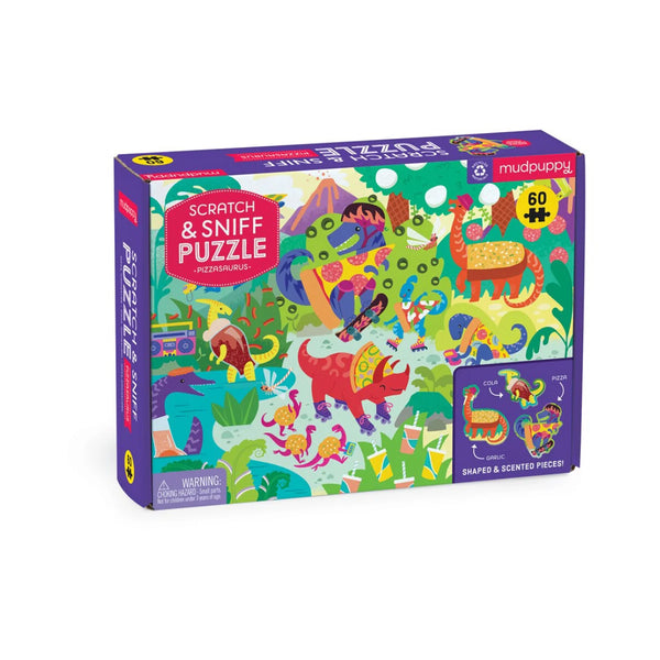 Mudpuppy Scratch & Sniff Puzzle | Pizzasaurus  | 60 pieces
