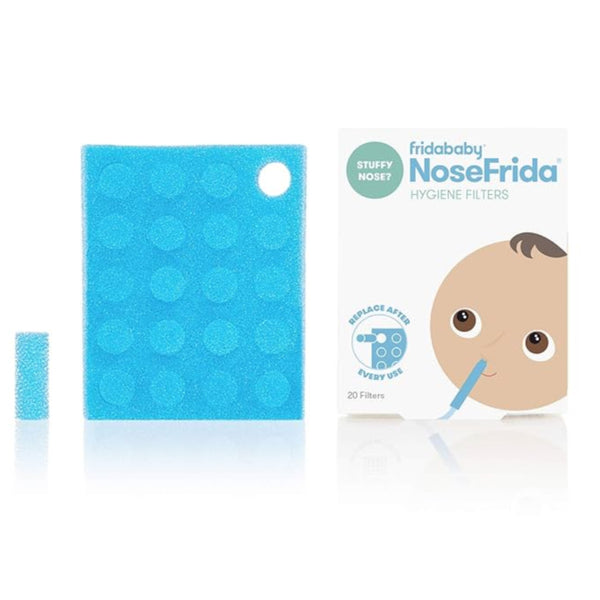 Blue nose filter and packaging with 'Fridababy' branding on a white background