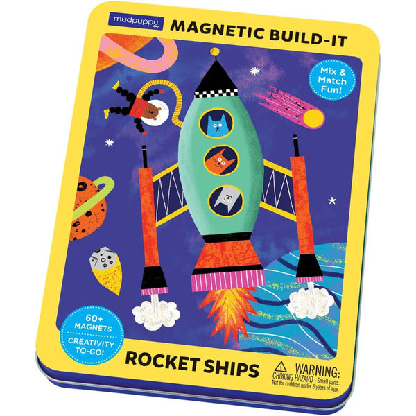 Mudpuppy Magnetic Tin Play Sets | Rocket Ships Magnetic Build-it
