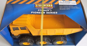 Toy dump truck in a blue and yellow Steel Roder packaging