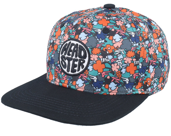 Colorful floral-patterned cap with a black brim and 'HEADSTER' logo on a white background