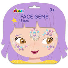 Package of face gems with star designs on a cartoon face, featuring the brand 'Nevvar'.