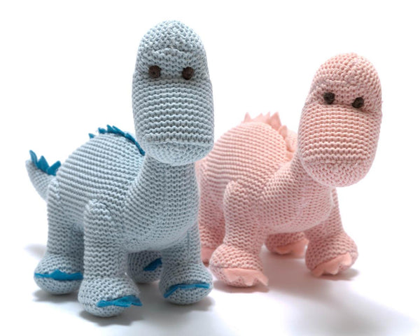 Best Years Sweet Baby Knitted Organic Cotton Diplodocus Dinosaur Baby Rattle