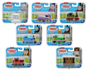 Packaged toy trains from Thomas & Friends series on a white background