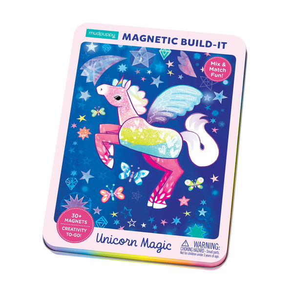 Mudpuppy| Magnetic Tin Play Sets | Unicorn Magic Magnetic Build-it