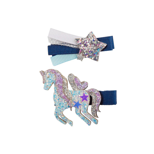 Great Pretenders| Navy Unicorn Star Hair Clips