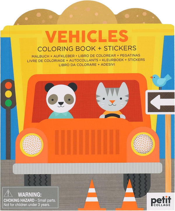 Petit Collage Colouring Book with Stickers | Vehicles