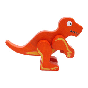 Red dinosaur toy figure on a white background