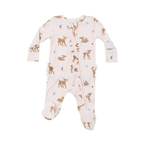 Baby onesie with deer pattern on a white background